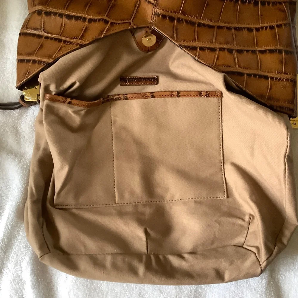 G.I.L.I. Leather North/South Hobo Bag Tote Brown Croc SZ Large